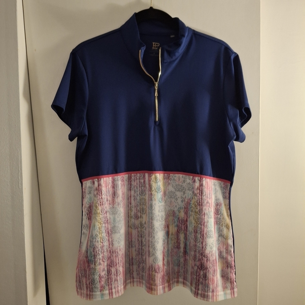 EP New York Women's Short Sleeve Top with Blue and Pink Accents